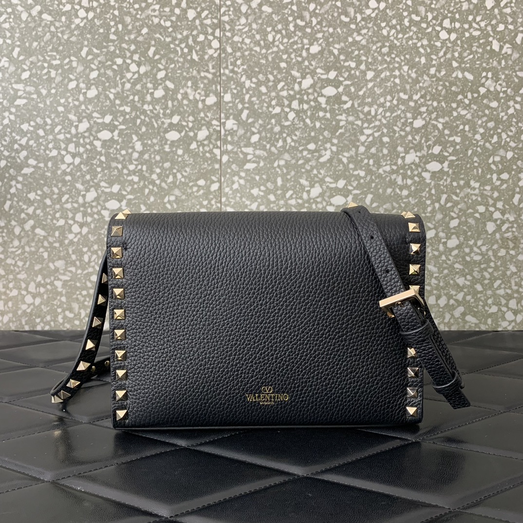 Valentino Garavani Rockstud Crossbody Bag in Black Grainy Calfskin